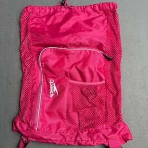 Speedo Pink Mesh Drawstring Backpack Swim Gym Bag with Zipper Pocket